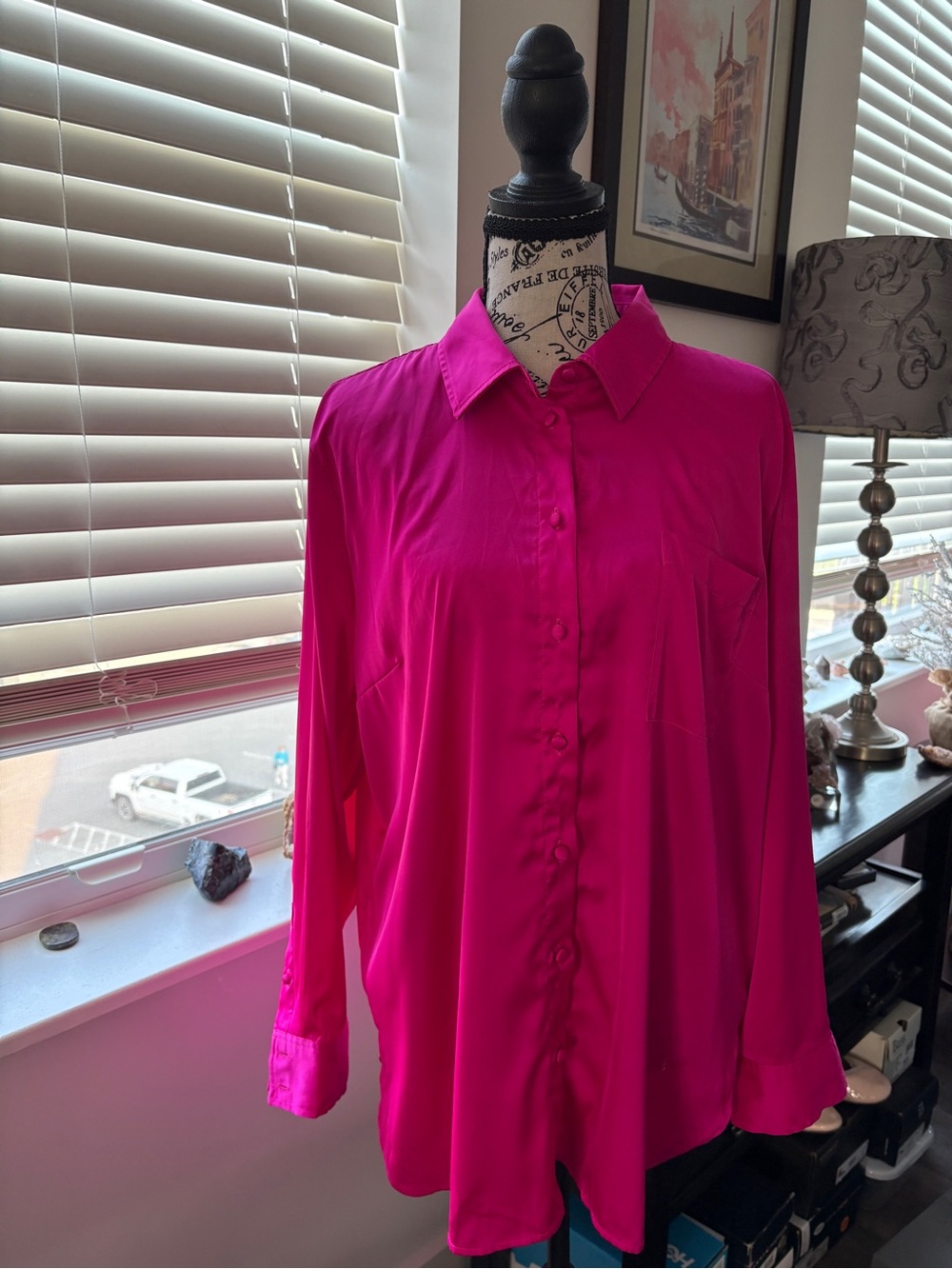 Talbots Bright Fuchsia Long-Sleeve Button Blouse